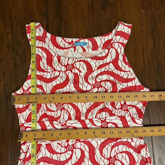 NWOT J. MCLAUGHLIN Catalina Cloth Shift Midi Dress in Red White Swirl Print - Picture 9 of 10